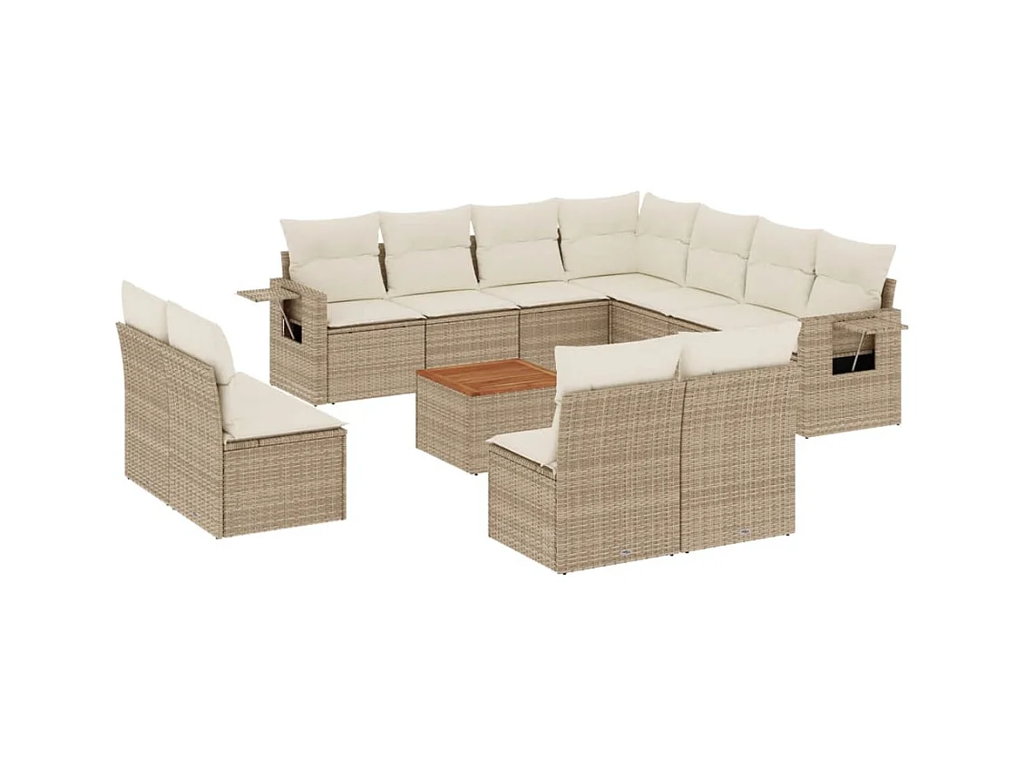 Salon de jardin avec coussins 12 pcs beige résine tressée