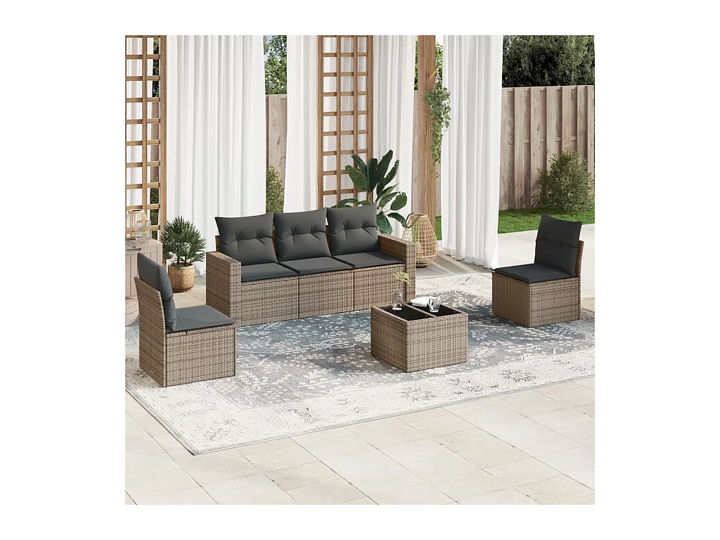 Set Divano da Giardino 6 pz con Cuscini Grigio in Polyrattan