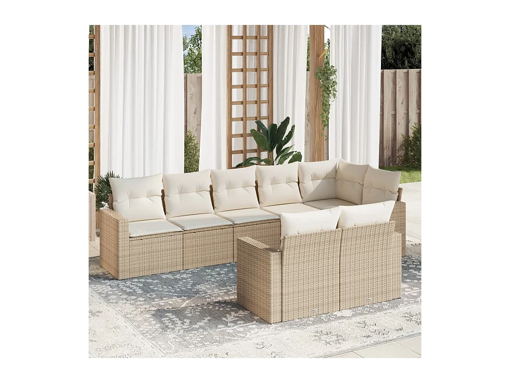 8-delige Loungeset met kussens poly rattan beige