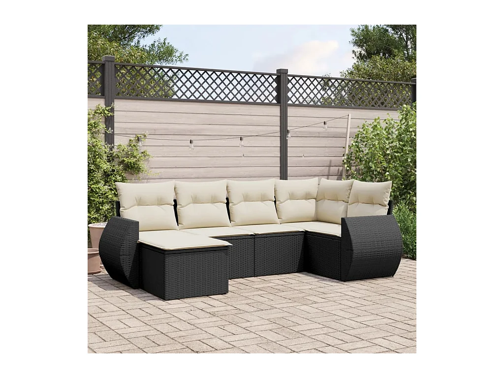 Salon de jardin 6 pcs avec coussins noir résine tressée
