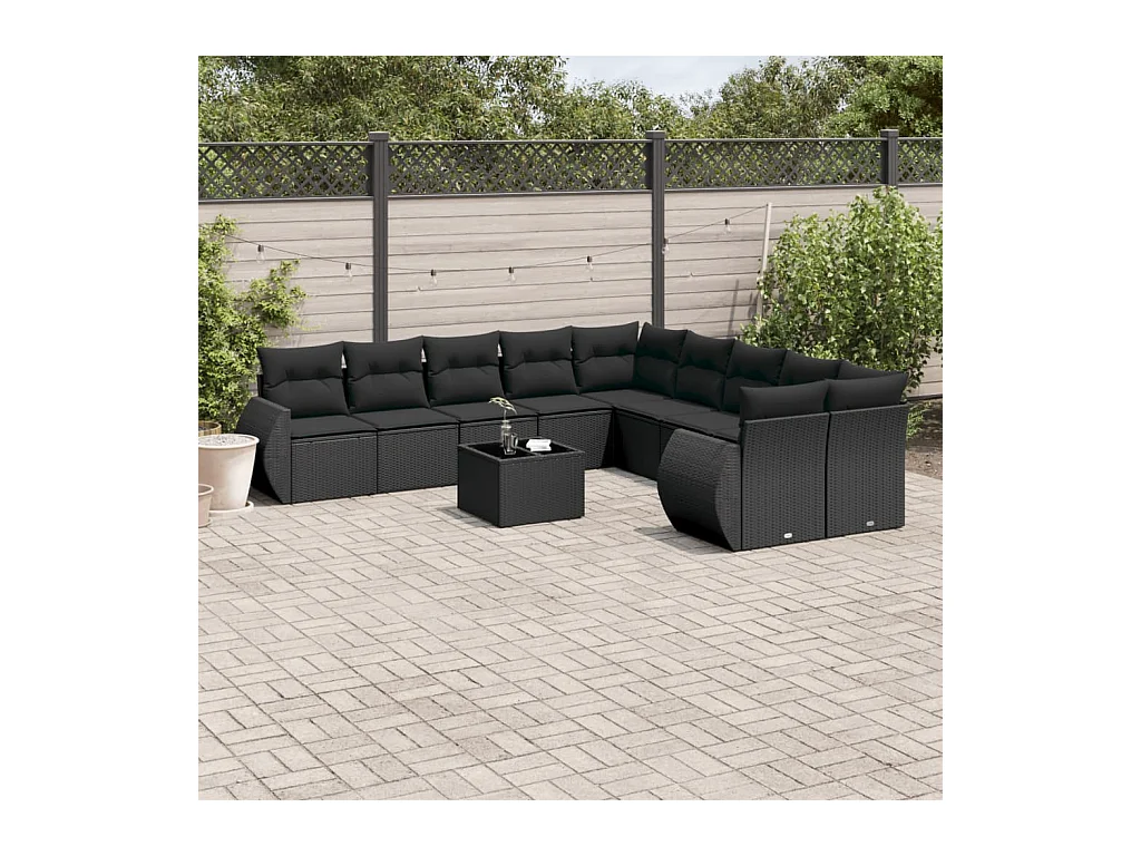 Set Divani da Giardino 11 pz con Cuscini in Polyrattan Nero
