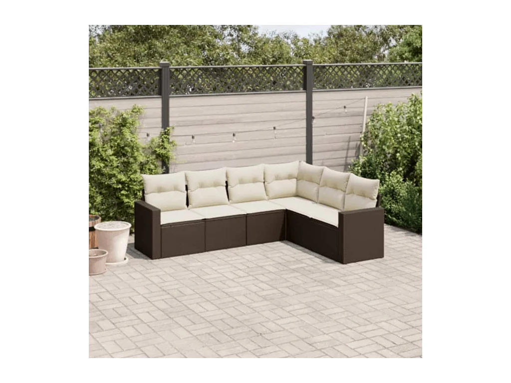 6-tlg. Garten-Sofagarnitur mit Kissen Braun Poly Rattan