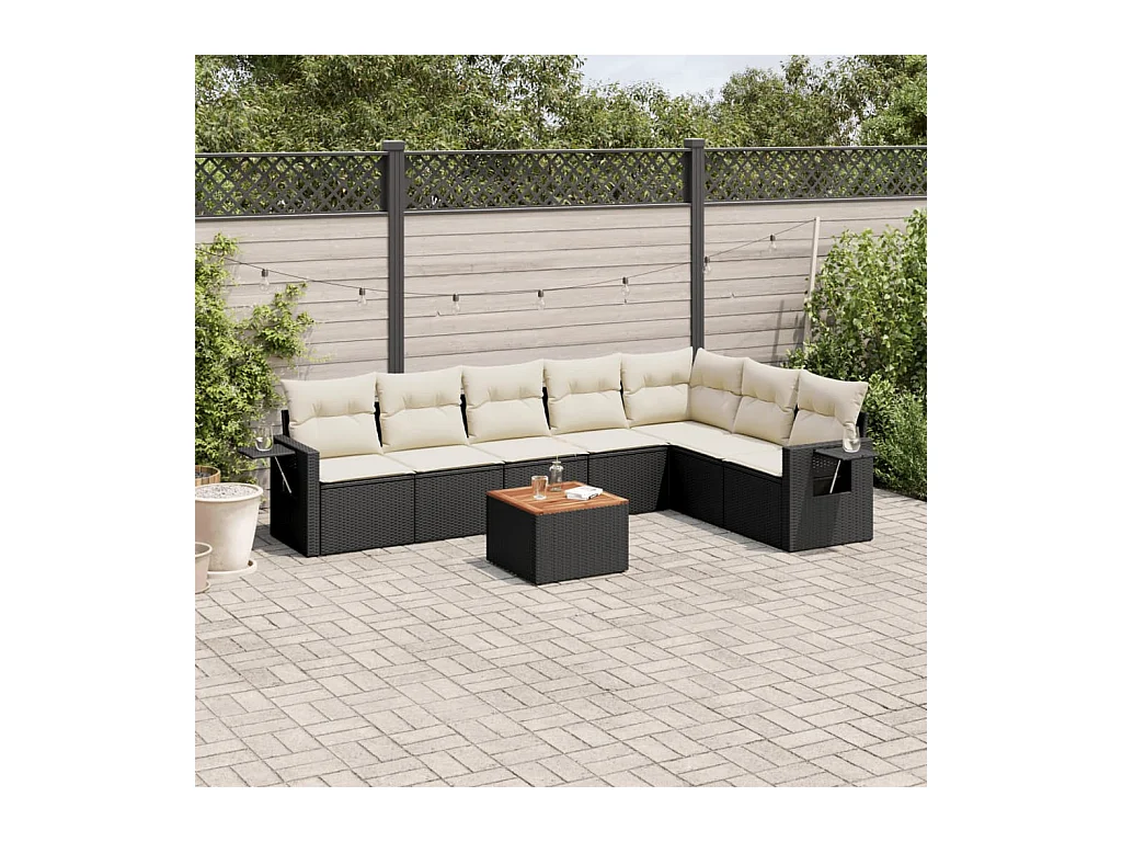 Salon de jardin 8 pcs avec coussins noir résine tressée
