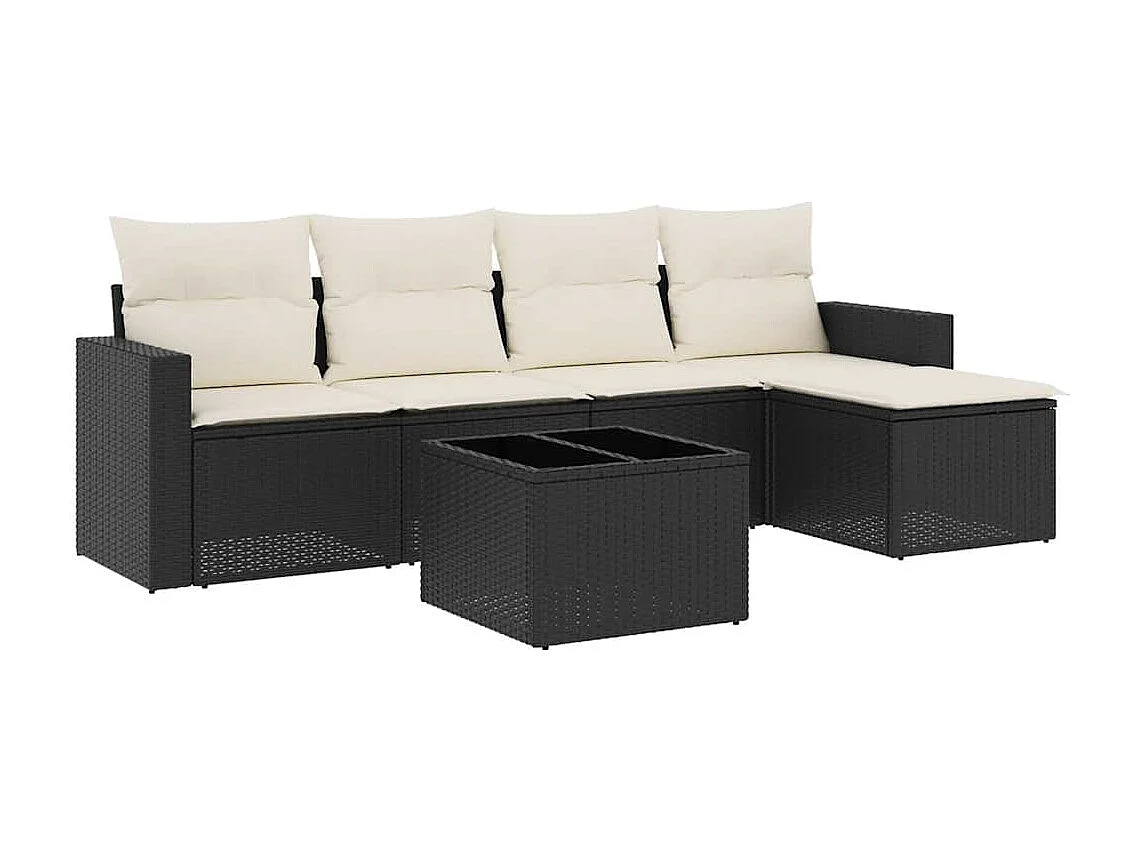 Set Divano da Giardino 6 pz con Cuscini Nero in Polyrattan