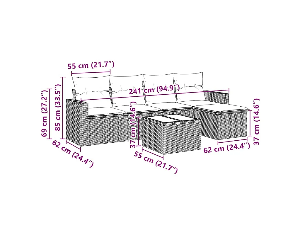 Set Divano da Giardino 6 pz con Cuscini Nero in Polyrattan