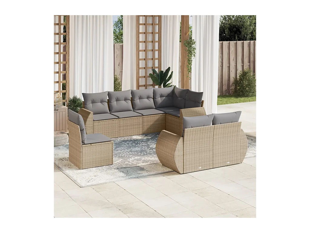 8-tlg. Garten-Sofagarnitur mit Kissen Beige Poly Rattan