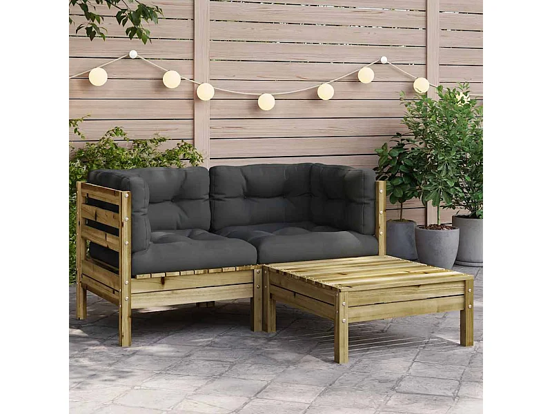 Canapé de jardin avec coussins et repose-pied 2 places