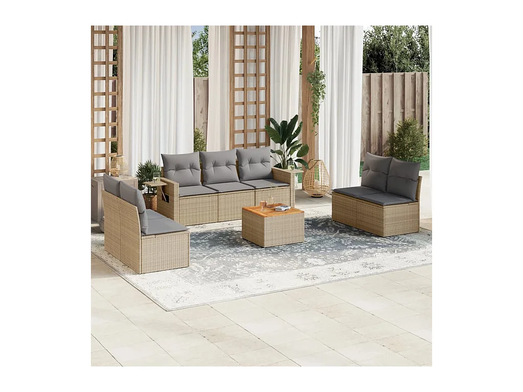 8-tlg. Garten-Sofagarnitur mit Kissen Beige Poly Rattan