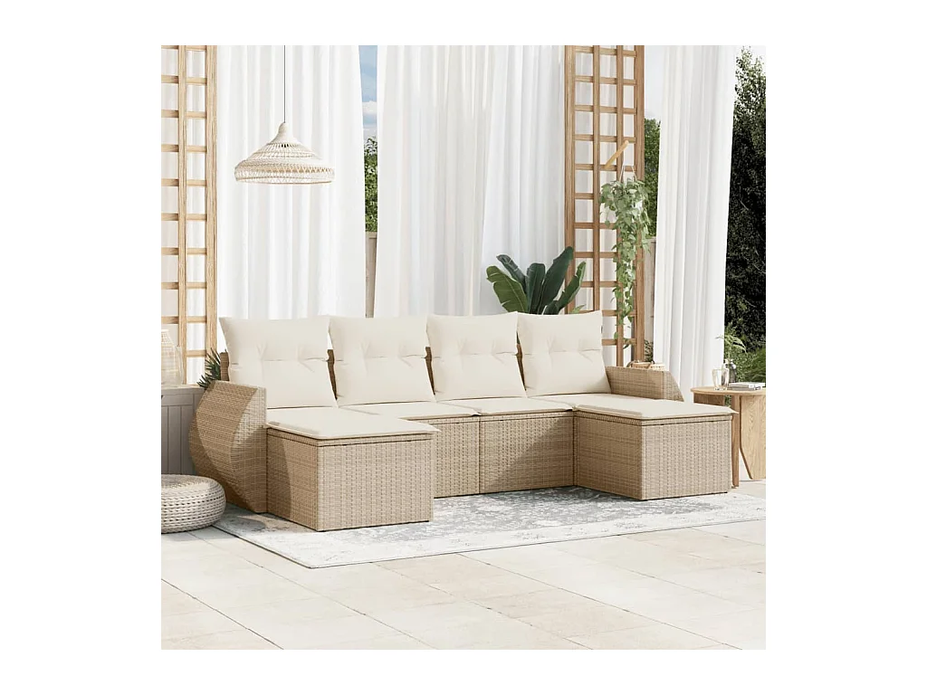 6-tlg. Garten-Sofagarnitur mit Kissen Beige Poly Rattan