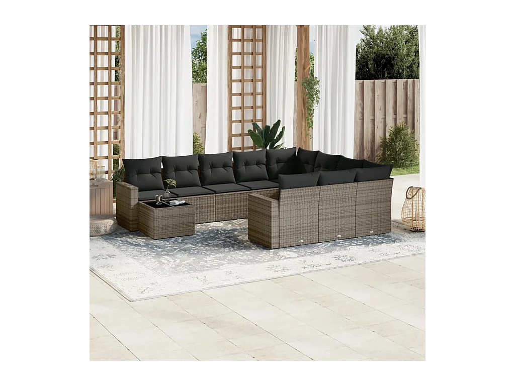 Set Divani da Giardino 11 pz con Cuscini in Polyrattan Grigio