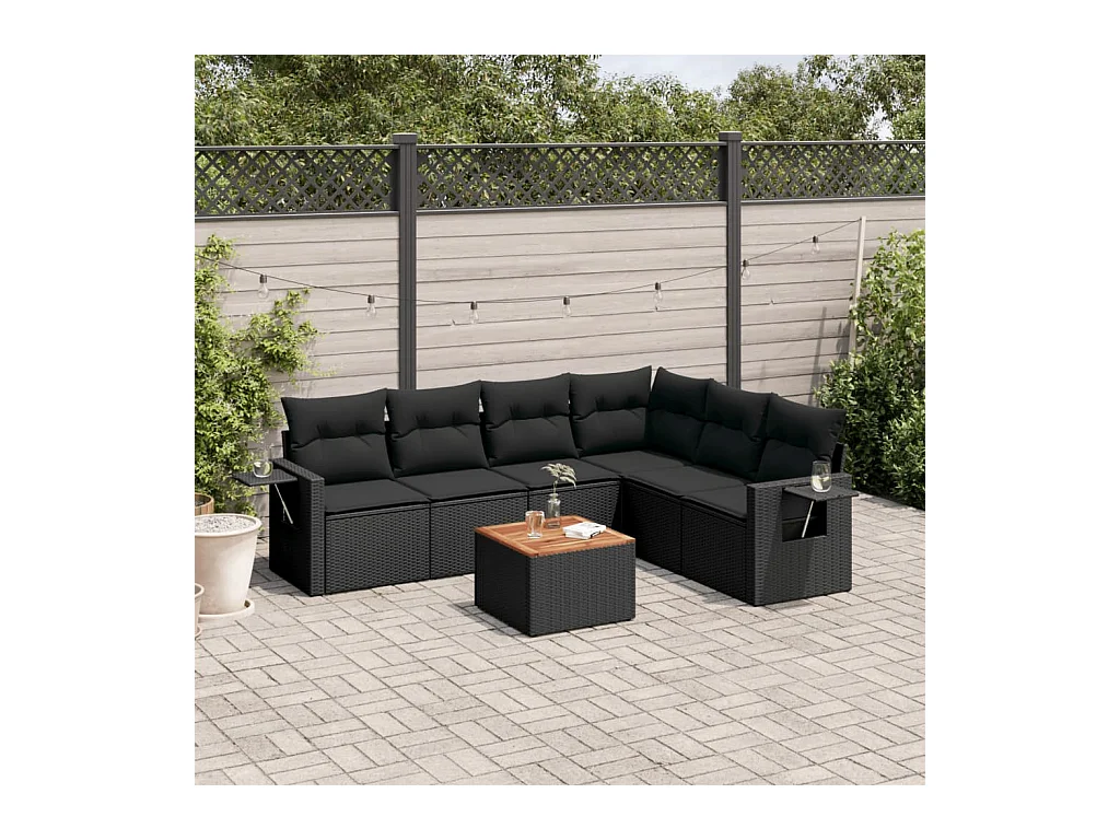 Set Divani da Giardino con Cuscini 7pz Nero Polyrattan
