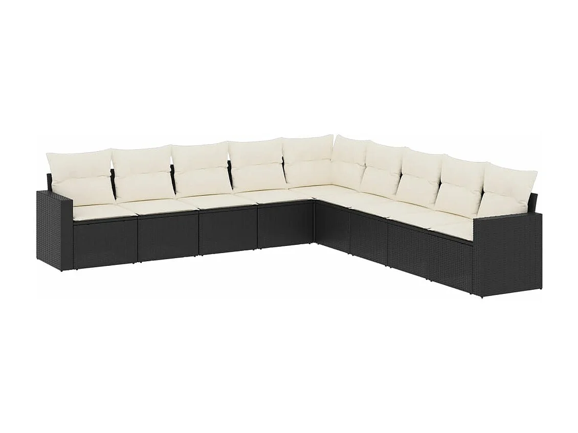 Salon de jardin 9 pcs avec coussins noir résine tressée