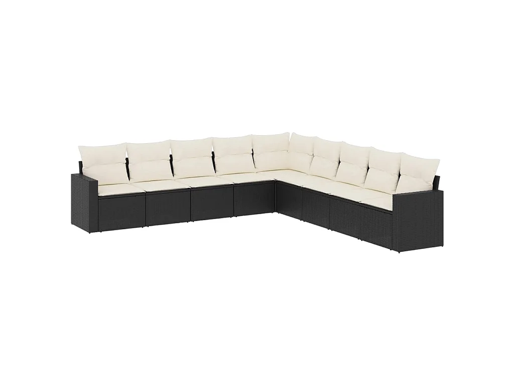 9-tlg. Garten-Sofagarnitur mit Kissen Schwarz Poly Rattan
