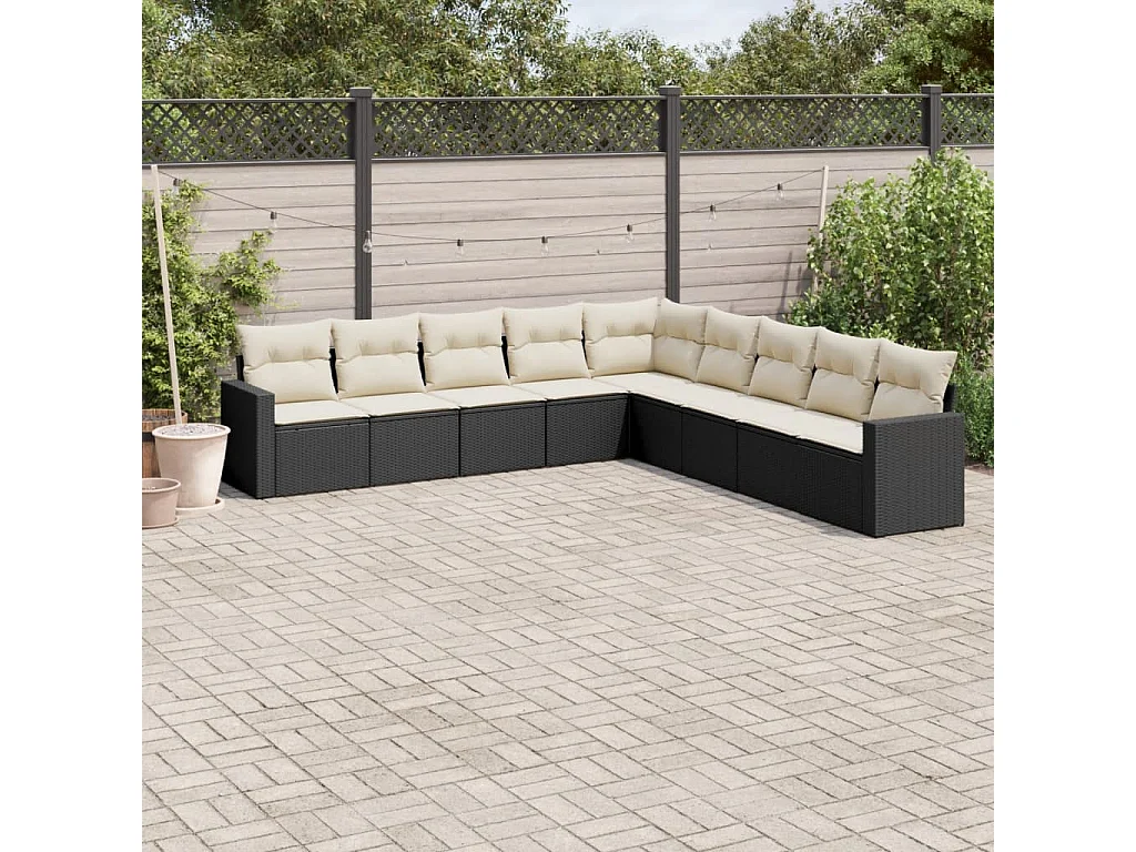 9-tlg. Garten-Sofagarnitur mit Kissen Schwarz Poly Rattan