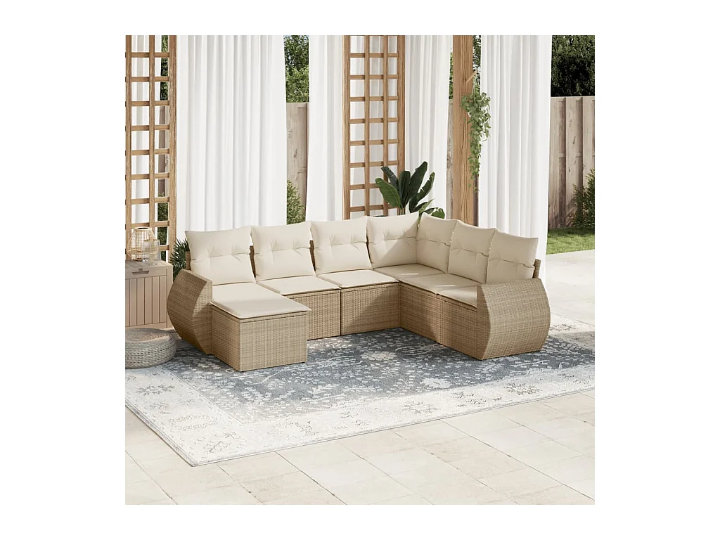 7-tlg. Garten-Sofagarnitur mit Kissen Beige Poly Rattan