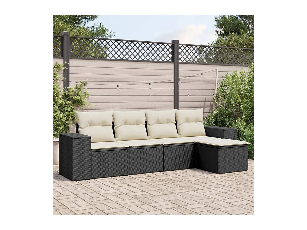 Salon de jardin 5 pcs avec coussins noir résine tressée