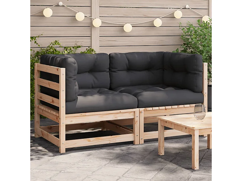 Canapés d'angle de jardin et coussins 2 pcs bois de pin massif