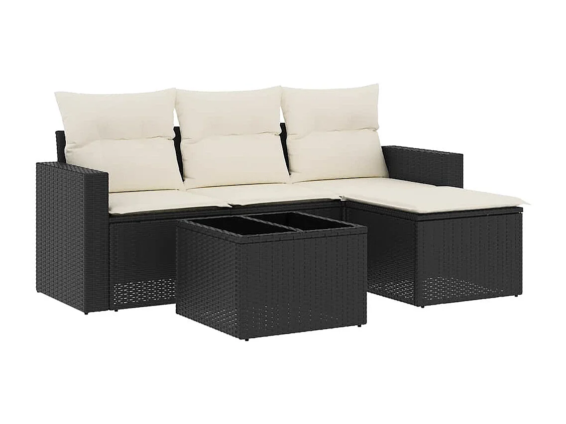 5-tlg. Garten-Sofagarnitur mit Kissen Schwarz Poly Rattan