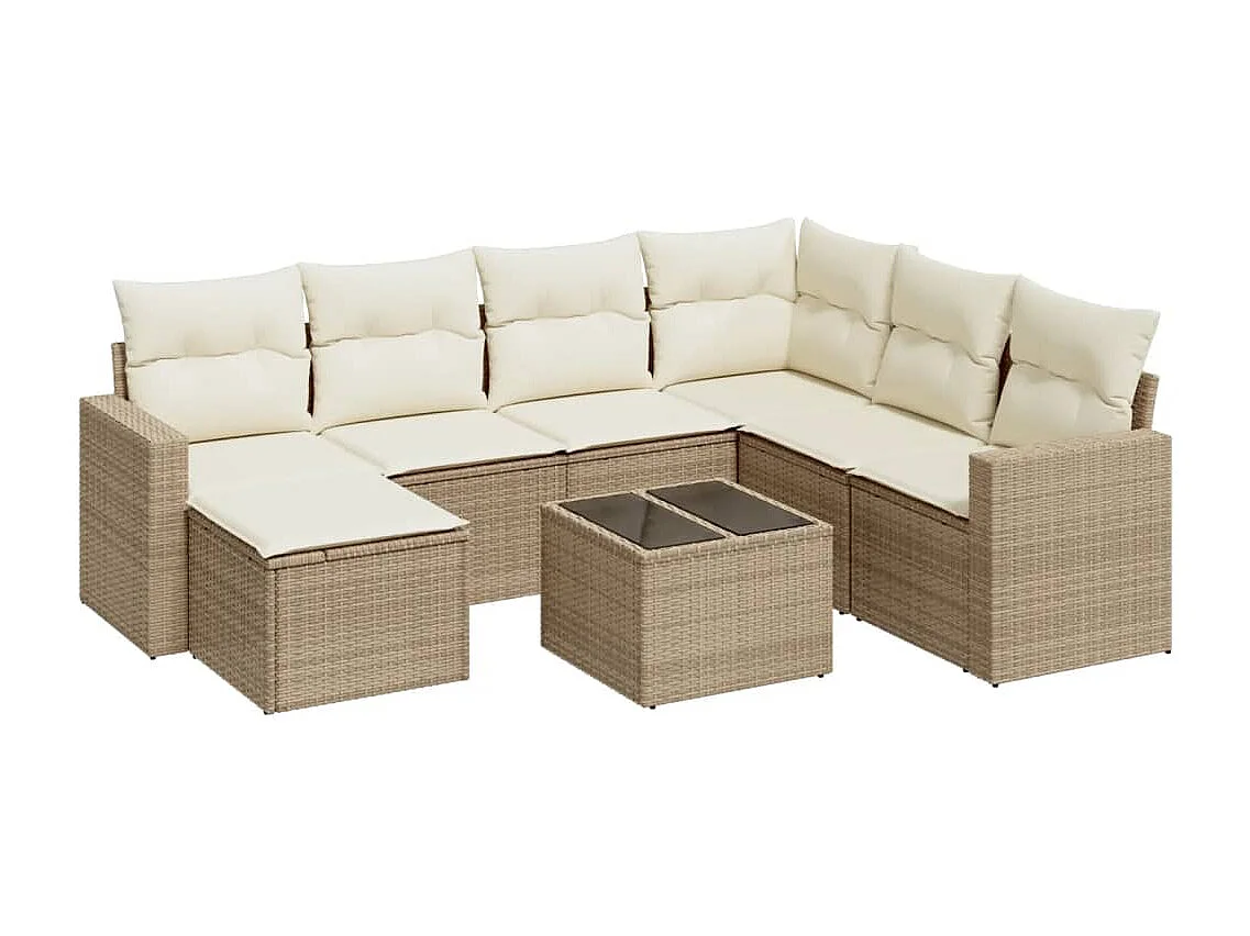 8-tlg. Garten-Sofagarnitur mit Kissen Beige Poly Rattan