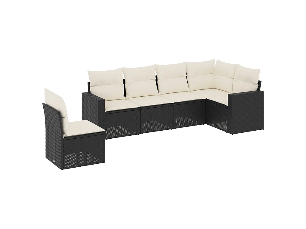 Salon de jardin 6 pcs avec coussins noir résine tressée