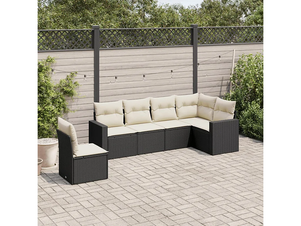 Salon de jardin 6 pcs avec coussins noir résine tressée