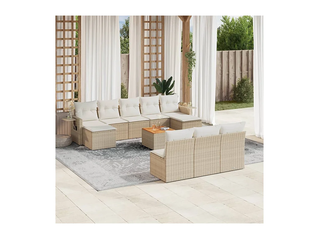 Salon de jardin 11 pcs avec coussins beige résine tressée
