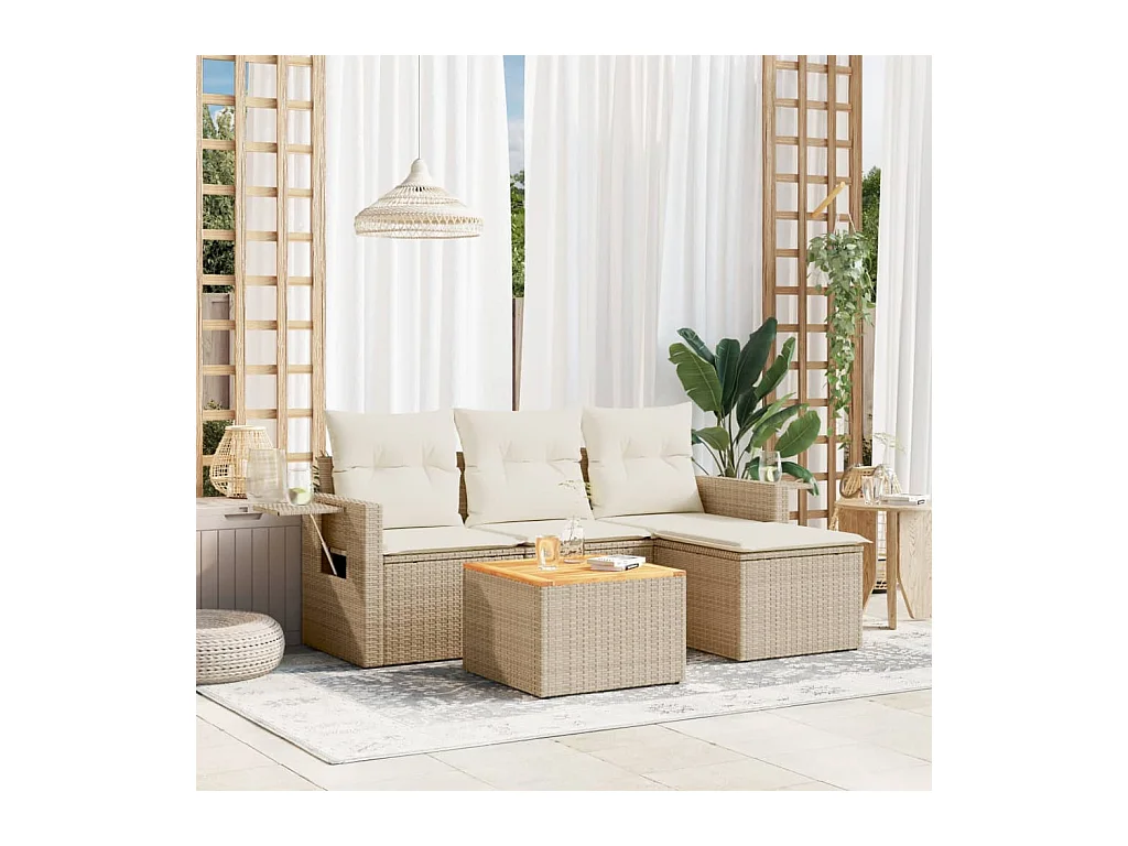 Salon de jardin avec coussins 5 pcs beige résine tressée