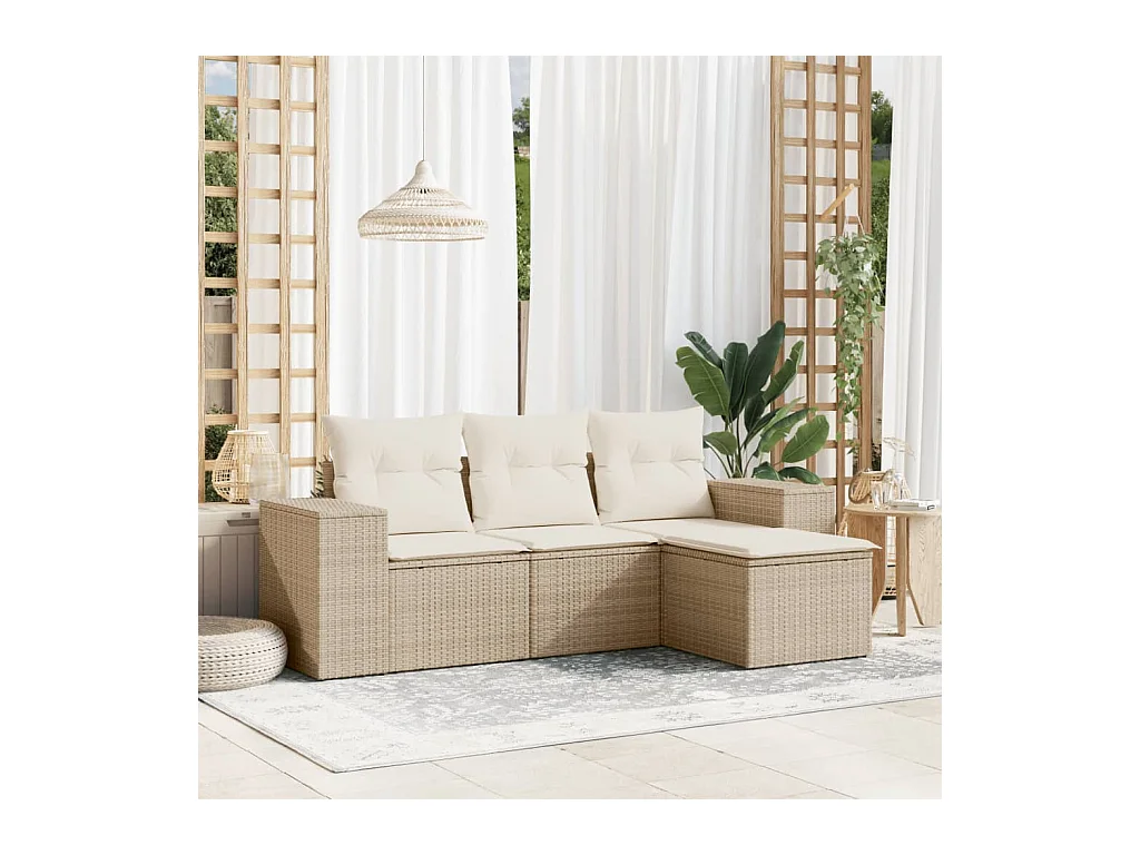 Salon de jardin avec coussins 4 pcs beige résine tressée