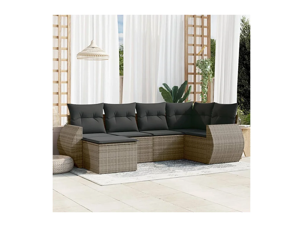 6-delige Loungeset met kussens poly rattan grijs