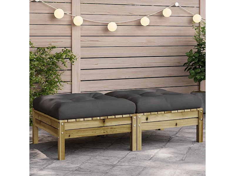 Repose-pieds de jardin avec coussins 2 pcs bois de pin imprégné