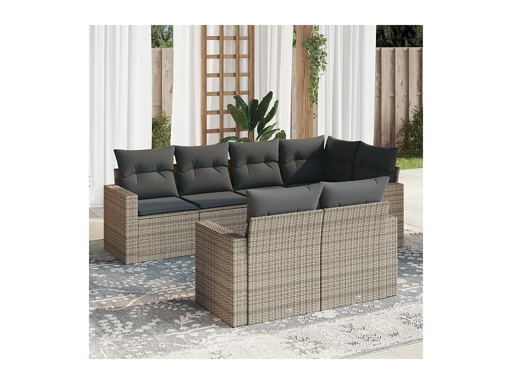 Set Divani da Giardino 7 pz con Cuscini Grigio in Polyrattan