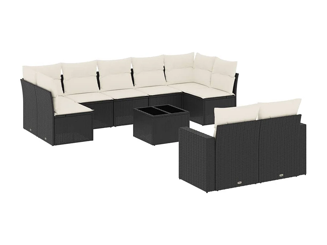 Salon de jardin 10 pcs avec coussins noir résine tressée