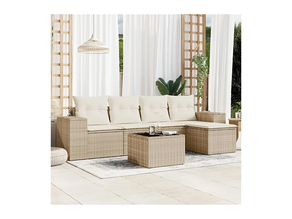 Salon de jardin avec coussins 6 pcs beige résine tressée