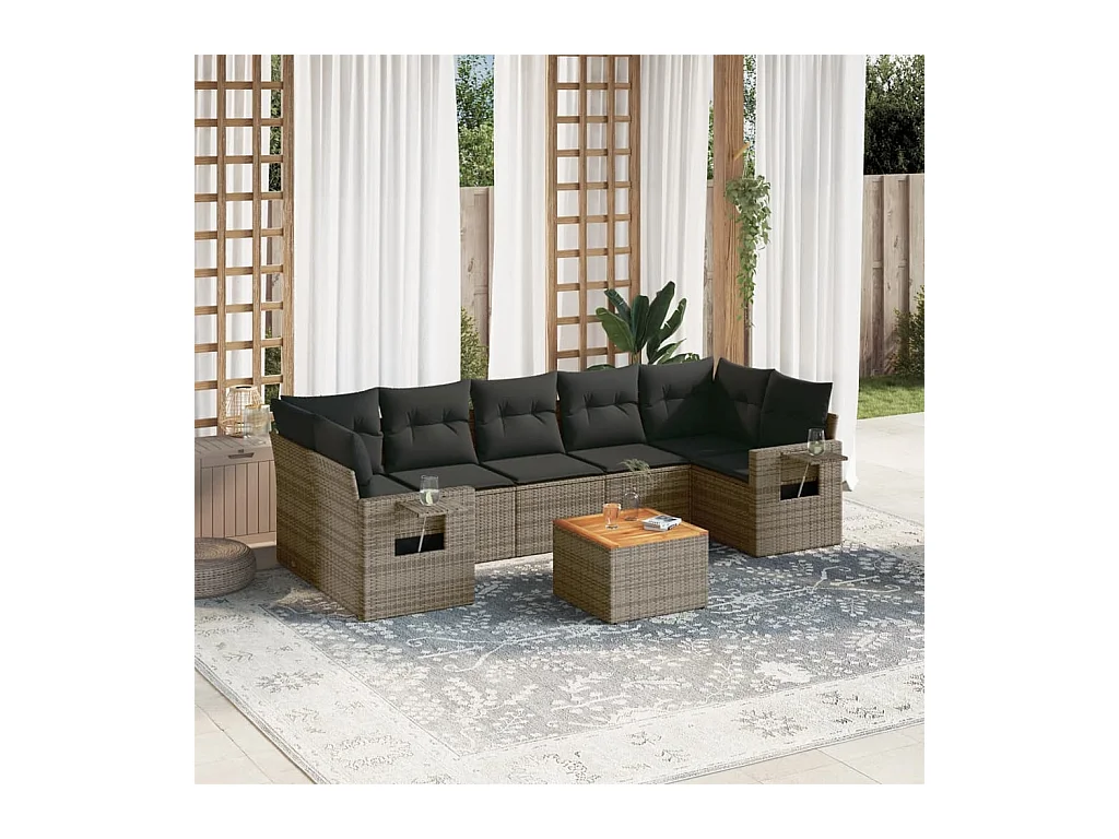 Set Divano da Giardino 8 pz con Cuscini Grigio in Polyrattan