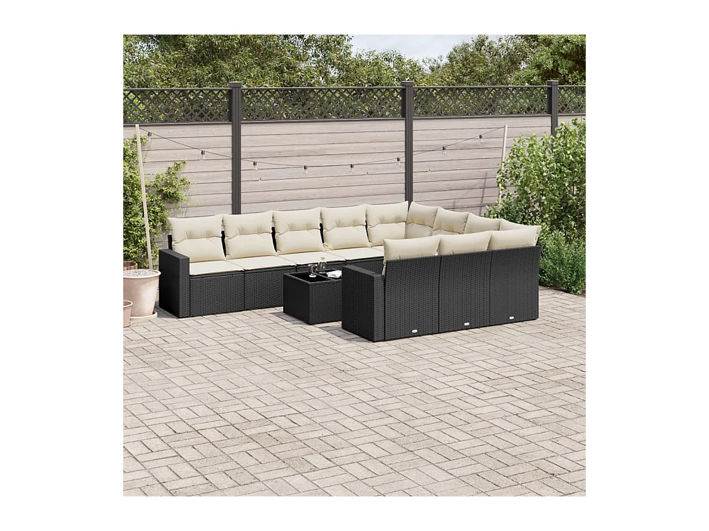 11-delige Loungeset met kussens poly rattan zwart