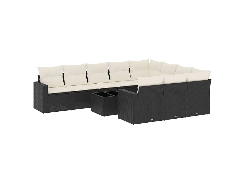 11-delige Loungeset met kussens poly rattan zwart