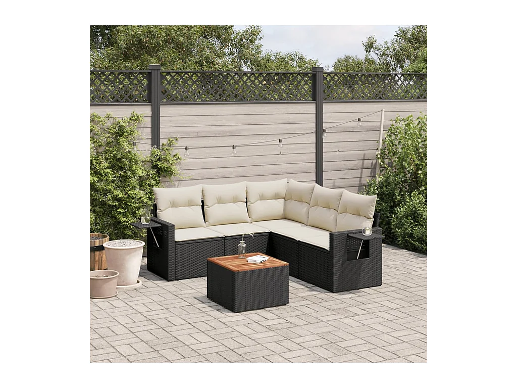Set Divano da Giardino 6 pz con Cuscini Nero in Polyrattan