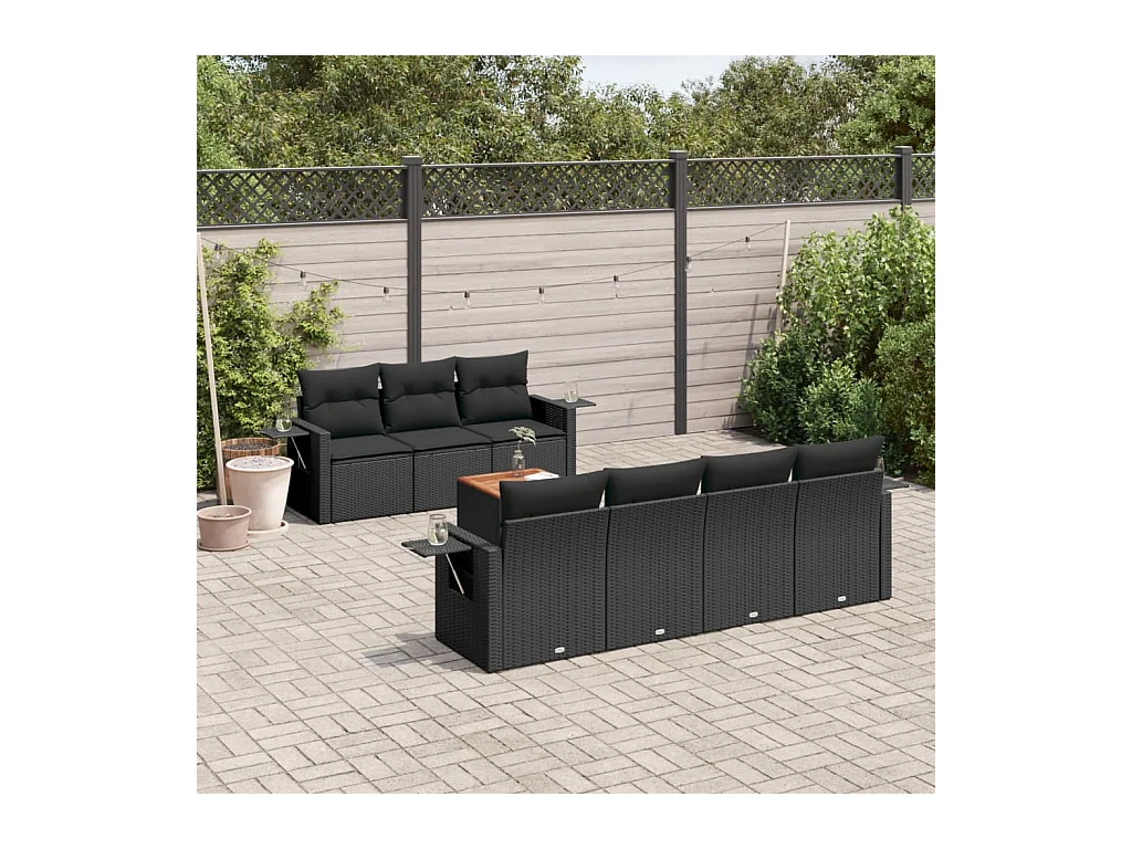 Set Divani da Giardino con Cuscini 8 pz Nero in Polyrattan