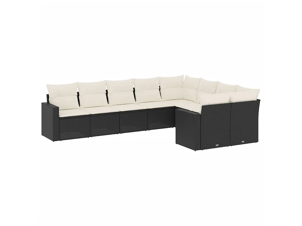 Set de sofás de jardín 8 piezas y cojines ratán sintético negro