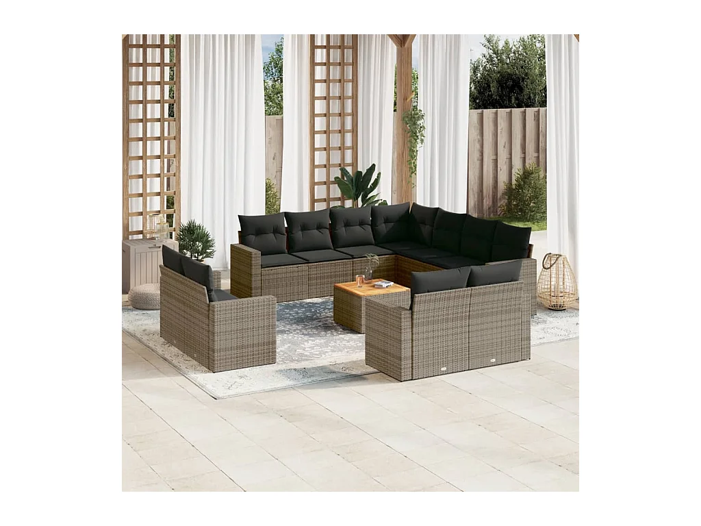 Set de sofás de jardín 12 pzas con cojines ratán sintético gris