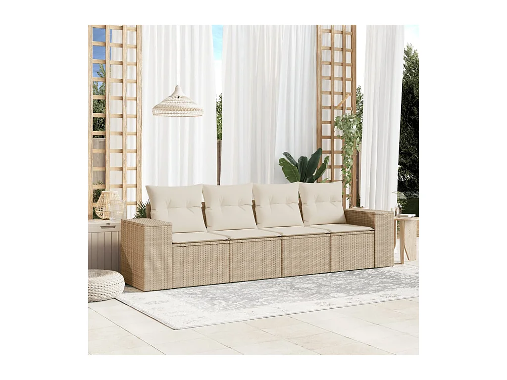 4-delige Loungeset met kussens poly rattan beige