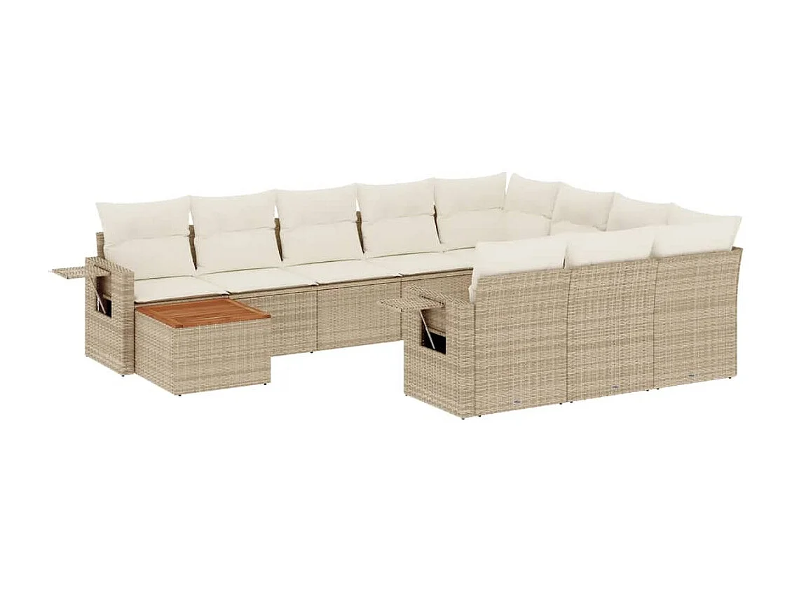 11-tlg. Garten-Sofagarnitur mit Kissen Beige Poly Rattan