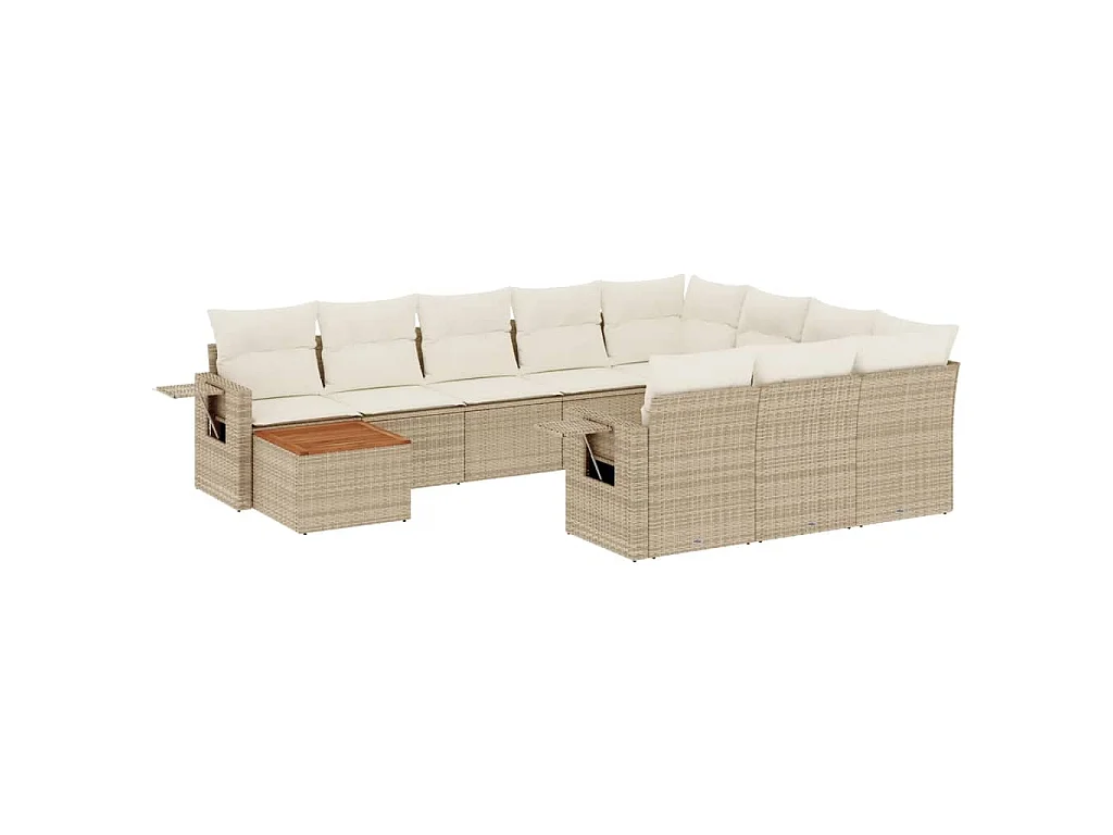 11-delige Tuinset met kussens poly rattan beige