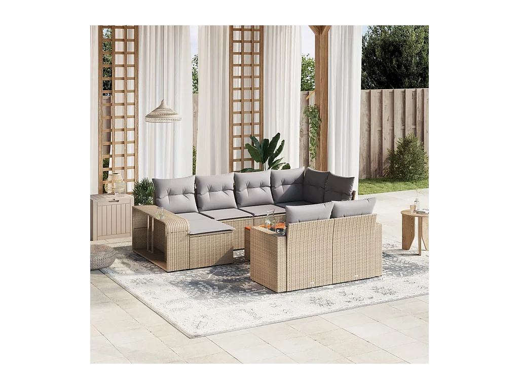 11-delige Tuinset met kussens poly rattan beige