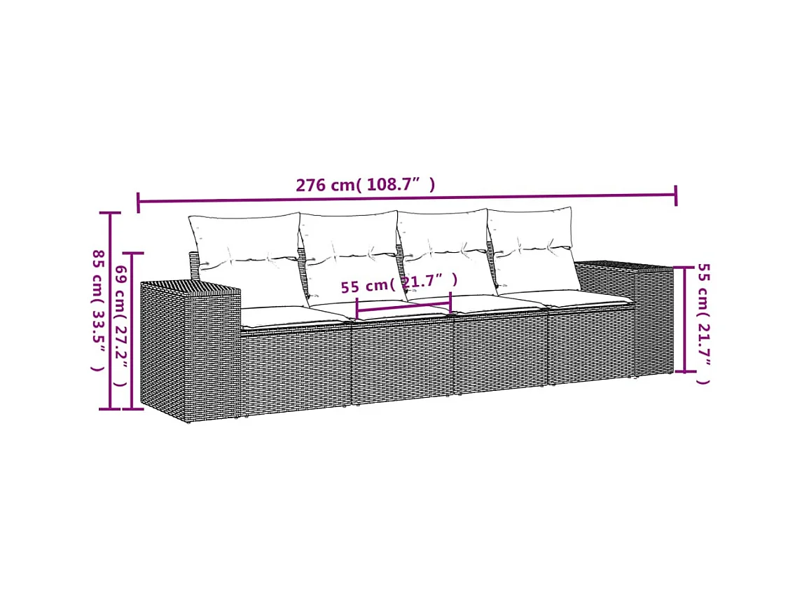 4-tlg. Garten-Sofagarnitur mit Kissen Schwarz Poly Rattan