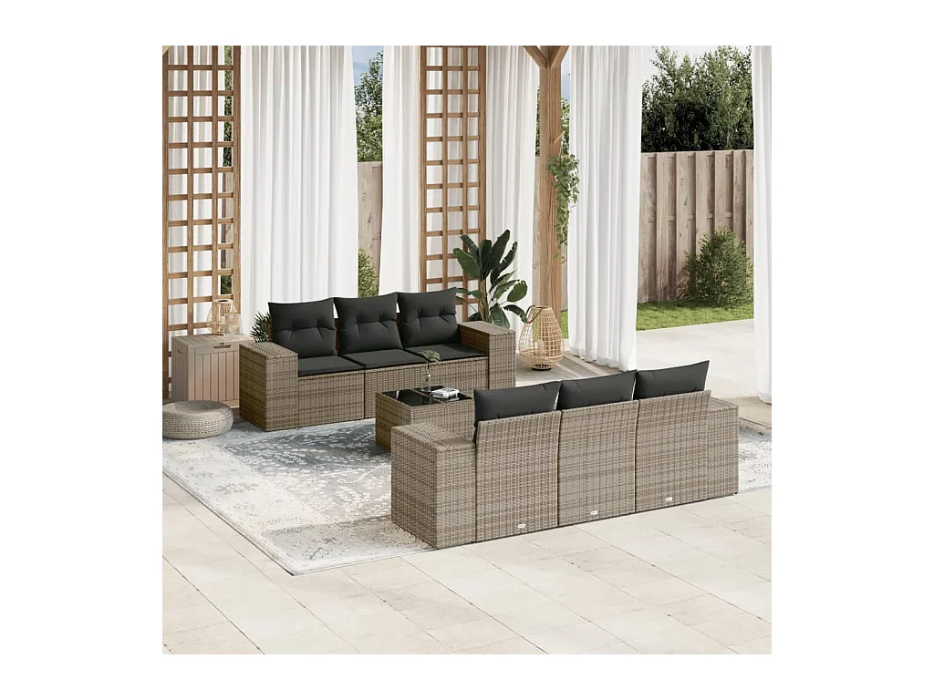 Set Divani da Giardino 7 pz con Cuscini Grigio in Polyrattan