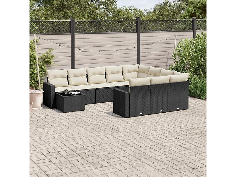 11-delige Loungeset met kussens poly rattan zwart