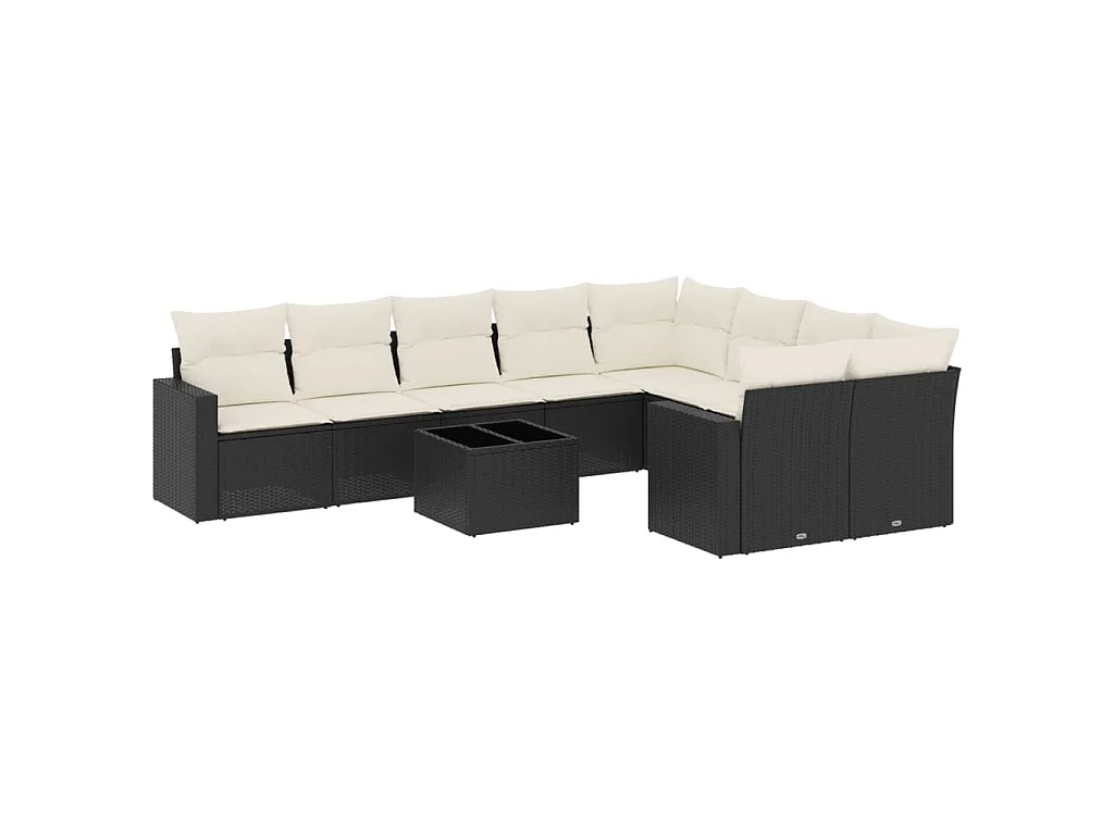 Salon de jardin 10 pcs avec coussins noir résine tressée