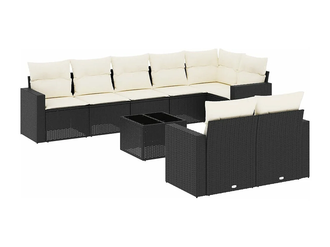 Set Divani da Giardino 9 pz con Cuscini Nero in Polyrattan