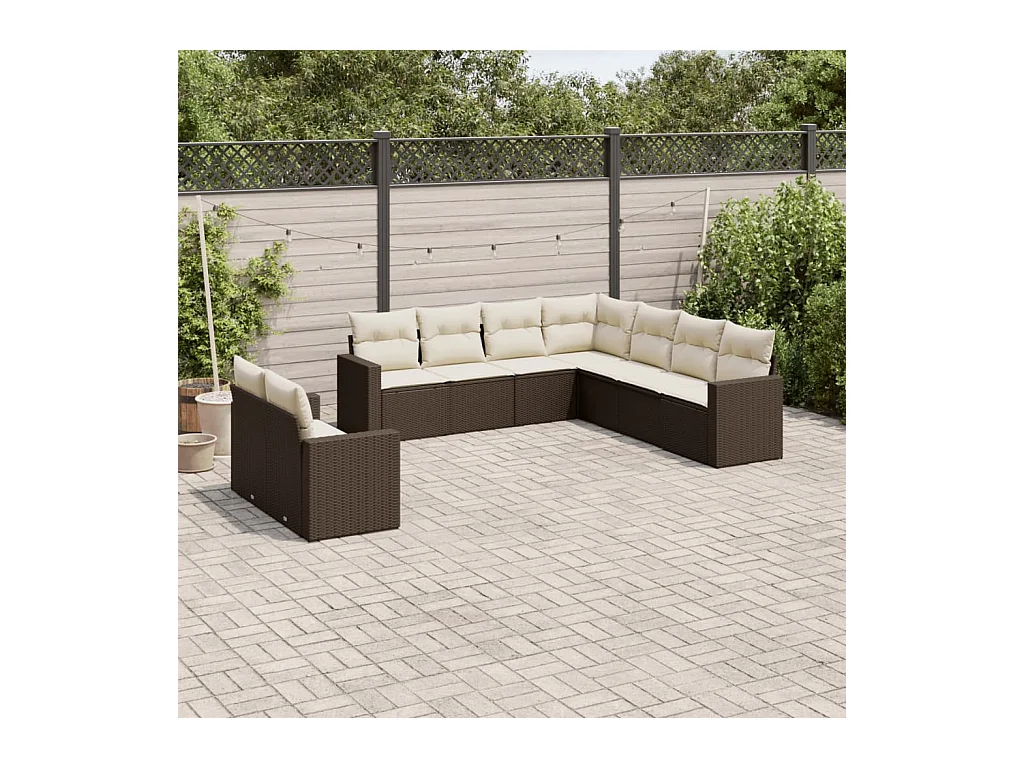 9-tlg. Garten-Sofagarnitur mit Kissen Braun Poly Rattan